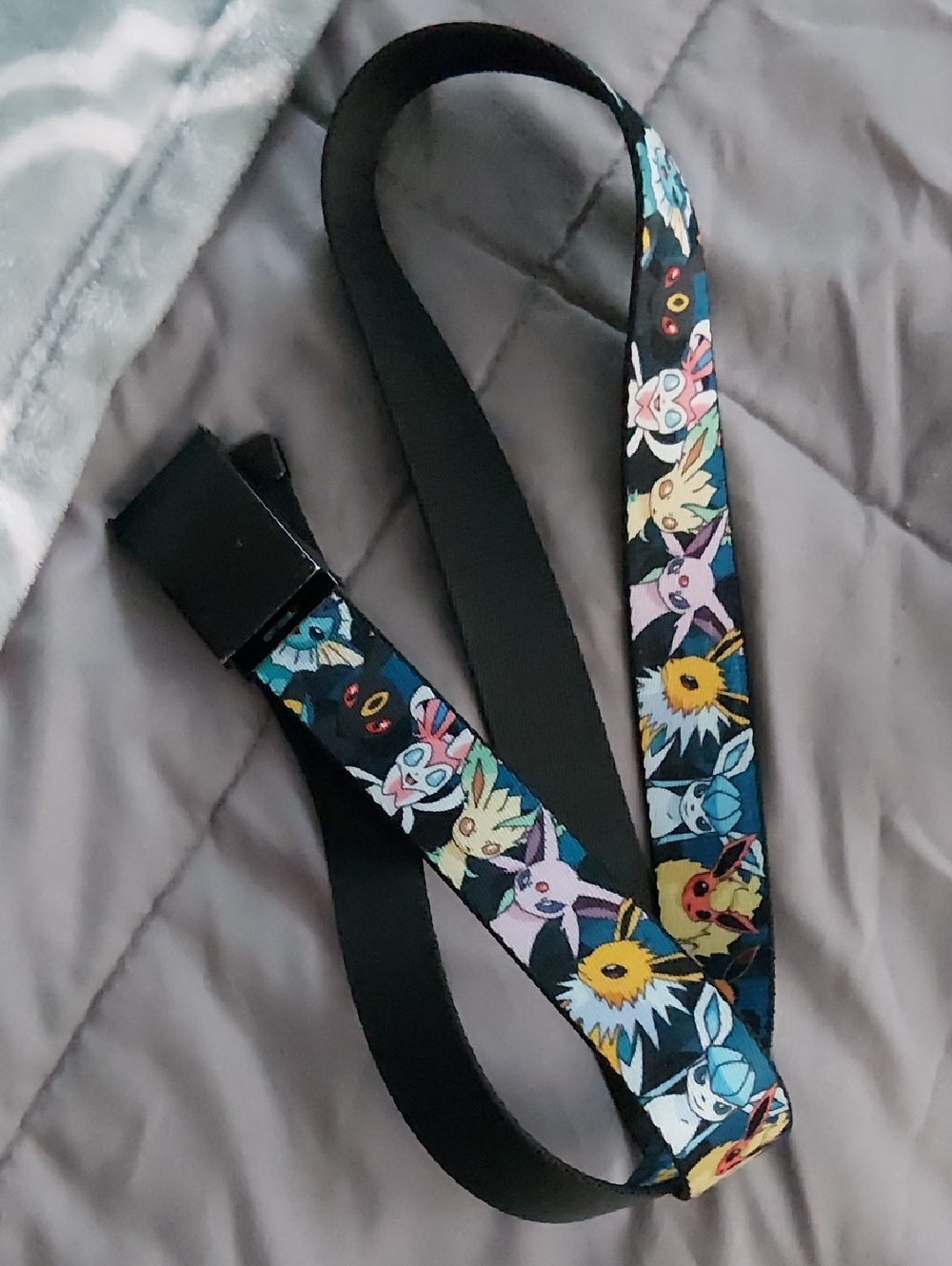 Buckle-Down Black Lanyard with Colorful Eeveelutions Pattern